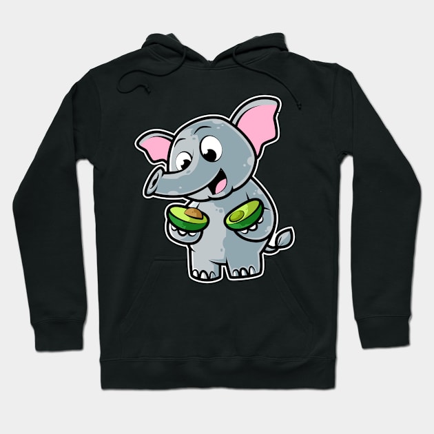 Cute Elephant Eating Avocado Kawaii Neko Anime graphic Hoodie by theodoros20